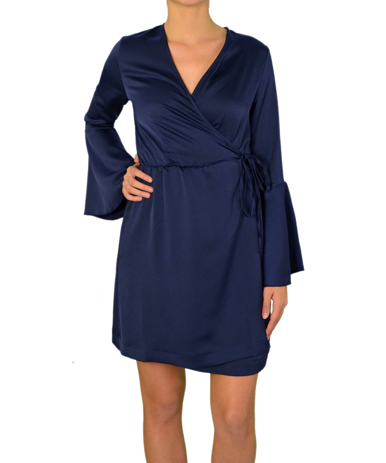 Γυναικείο φόρεμα ντραπέ με καμπάνα στο μανίκι μπλε 8112199G